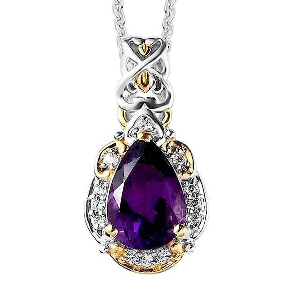 👀 Premium Mashamba Amethyst White Zircon Pendant Necklace 1.85 ctw